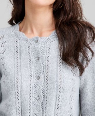 Petite Long Sleeve Set-In Crewneck Cardigan Sweater