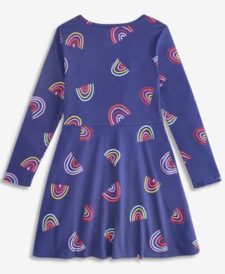 Girls 5-20 Long-Sleeve Cotton Rainbow Swirl Dress, Macy's Exclusive