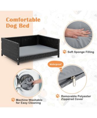 Rattan Dog Bed with Waterproof Soft Cushion for Medium Small Dogs Cats