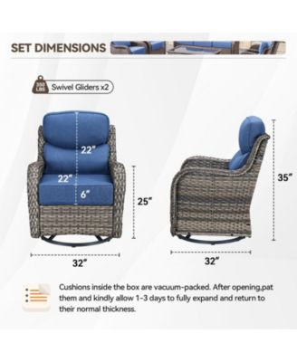 Crescent Outdoor 2-Person Wicker Glider Patio Swivel Chairs with Olefin 6 in. Thick Cushions