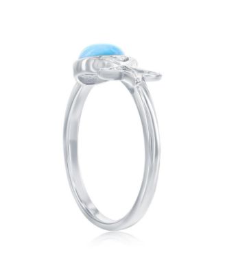 Sterling Silver, Round Larimar & Starfish Ring