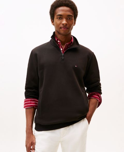 Мужской свитшот Tommy Hilfiger Essential Intechno Knit Regular-Fit Quarter-Zip, цвет: Чёрный