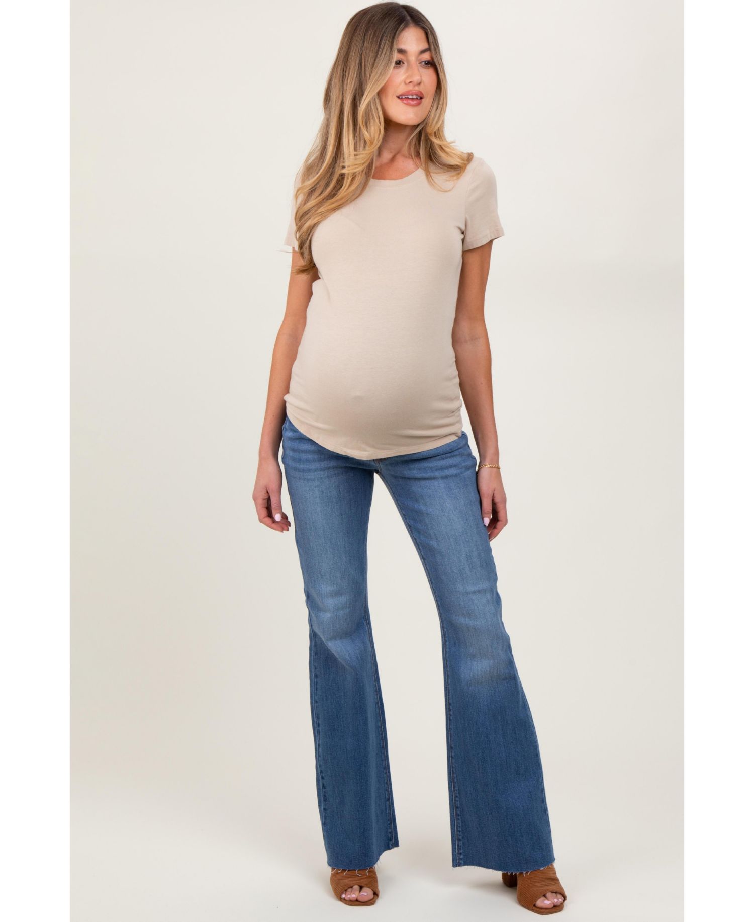 Women's Blue Raw Cut Hem Flare Jeans