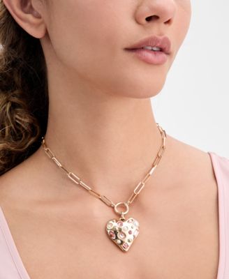 Color Crystal & Imitation Pearl Heart Pendant Necklace, 16" + 3" extender, Macy's Exclusive