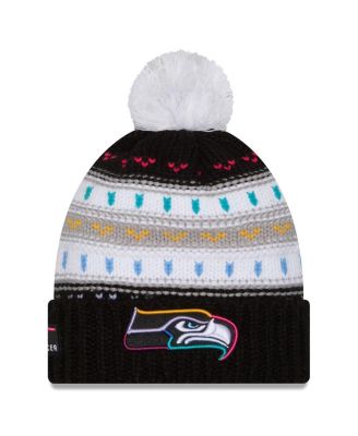 New Era - Women's Black Seattle Seahawks 2025 NFL Crucial Catch Cuffed Knit with Pom Hat
