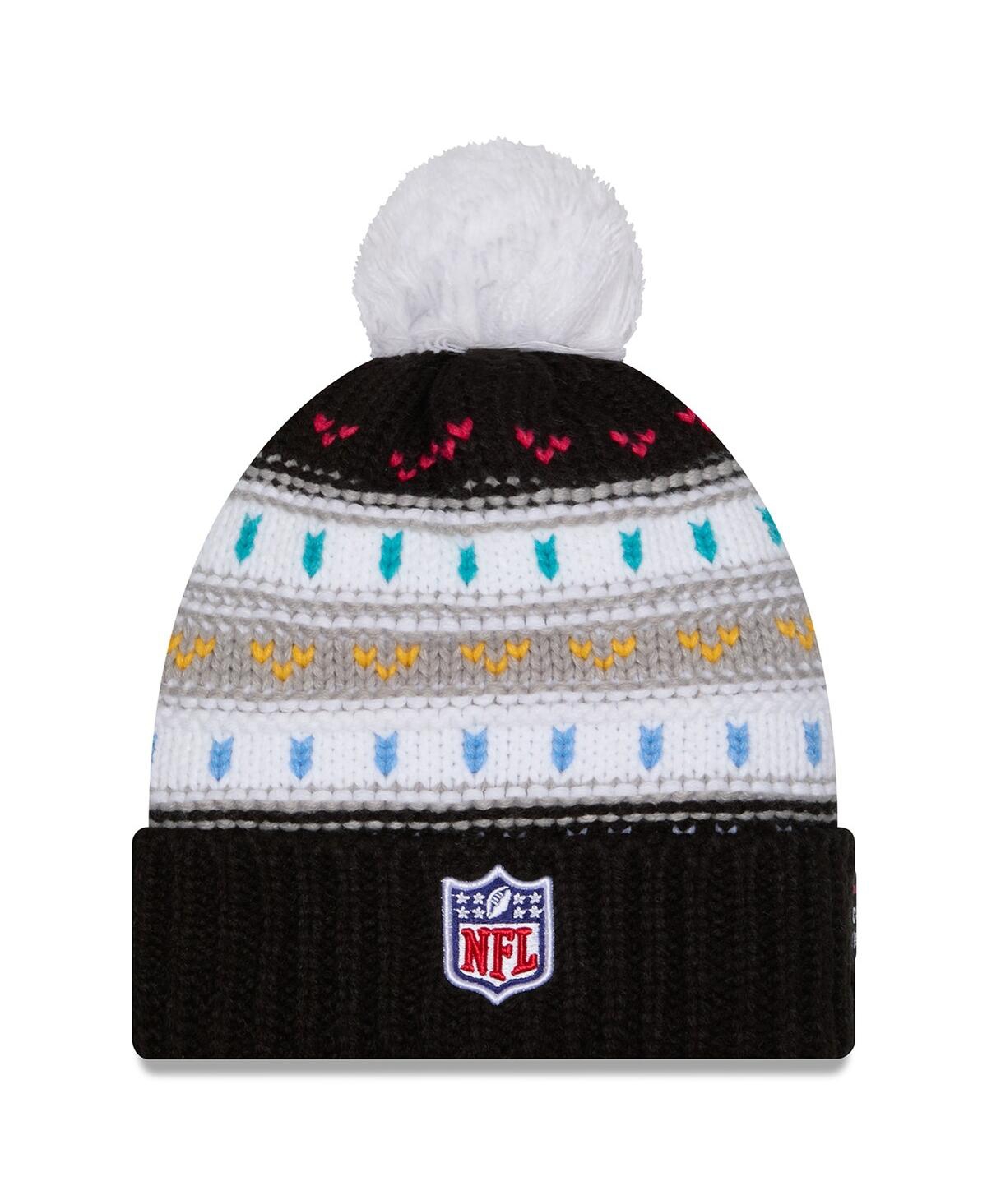 New Era Women's Black Los Angeles Chargers 2025 Nfl Crucial Catch Cuffed Knit With Pom Hat In Multi