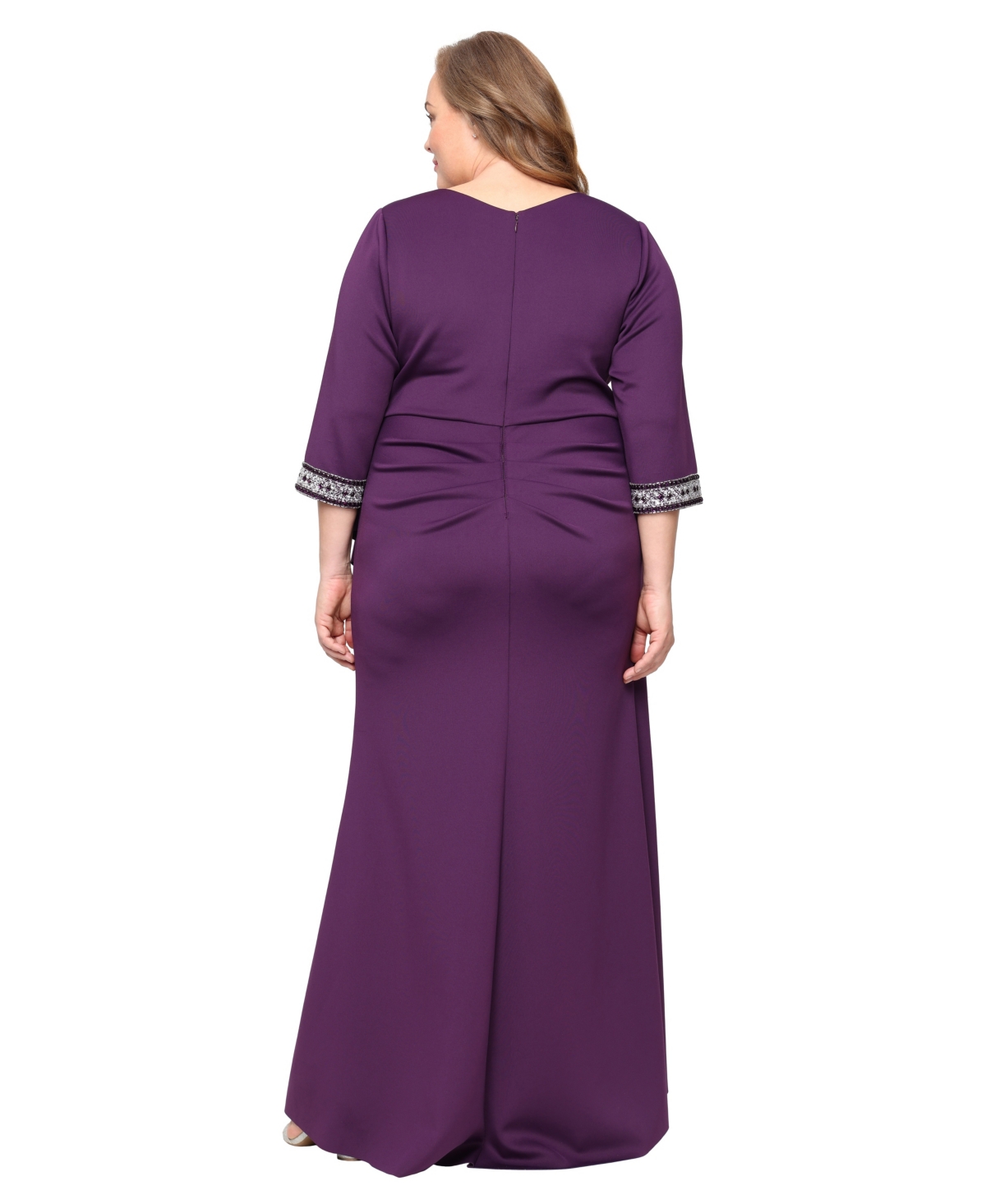 Alex Evenings Plus Size Long Stretch Scuba Crepe Dress In Purple