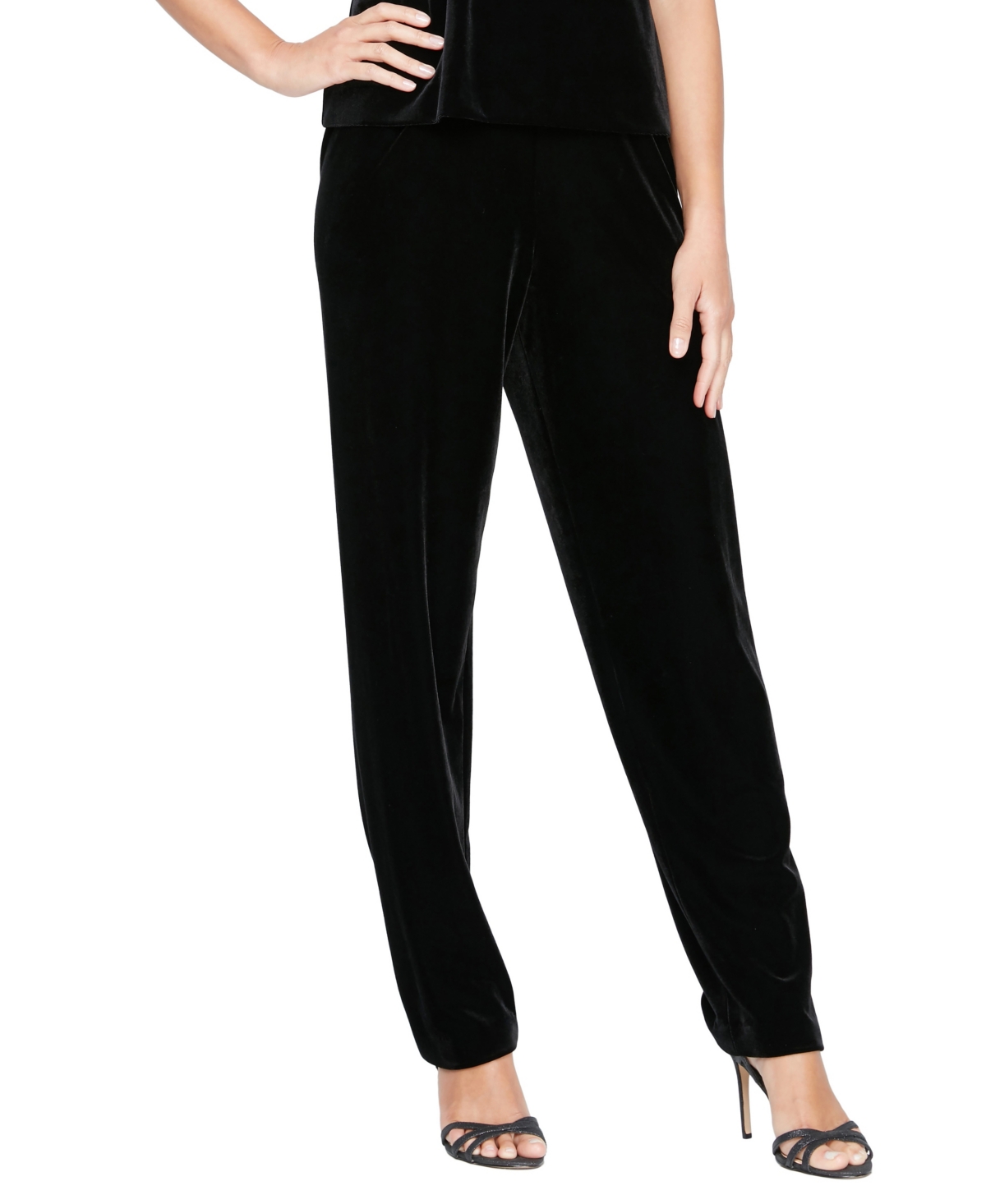 Alex Evenings Petite Velvet Slim Pants In Black