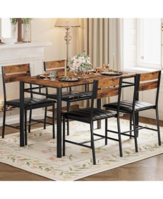 4 PC Wood high backrests and thick padded seats Dining Table Set