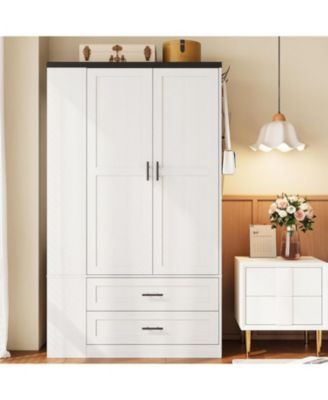 2-Door Engineered Wood Wardrobe with Mirror, Drawers & Shelves