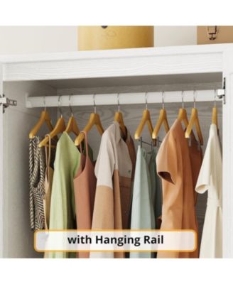 Wooden Wardrobe with 4 Storage Shelves and Hanging Rod