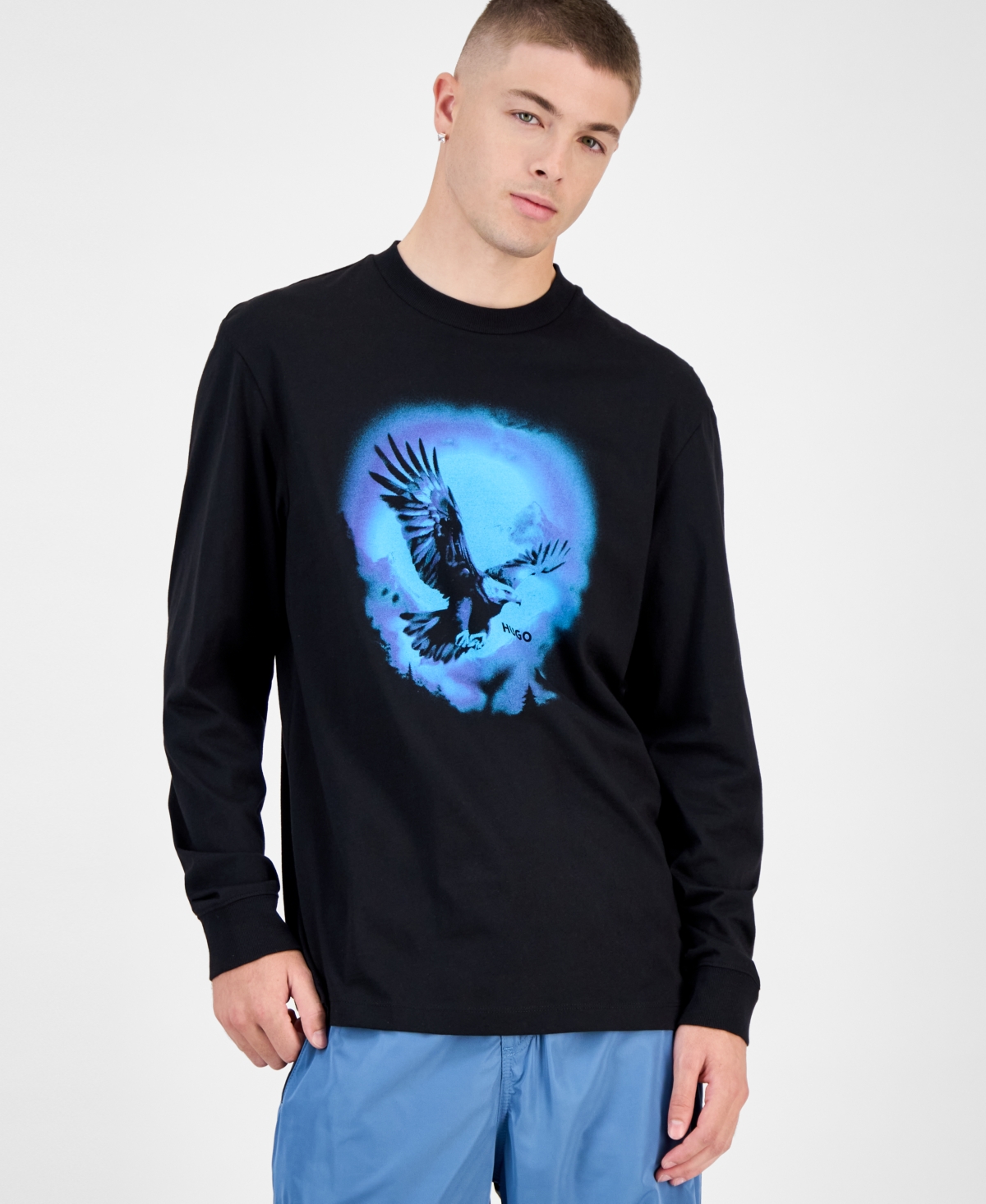 Hugo Boss Men's Cotton Nagtox Long-Sleeve Crewneck Graphic T-Shirt