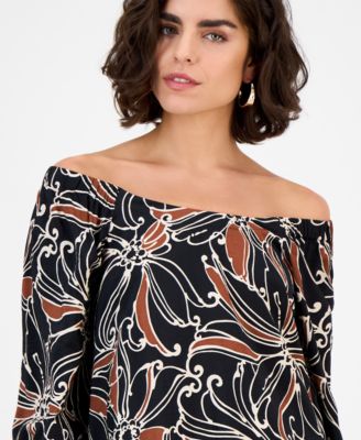 Women's Square-Neck Ruffle-Trim 3/4-Sleeve Dress