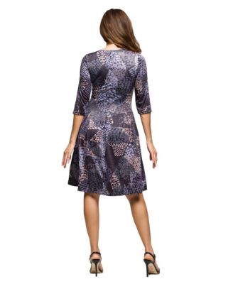 Women's Three Quarter Sleeve Fit and Flare Dress