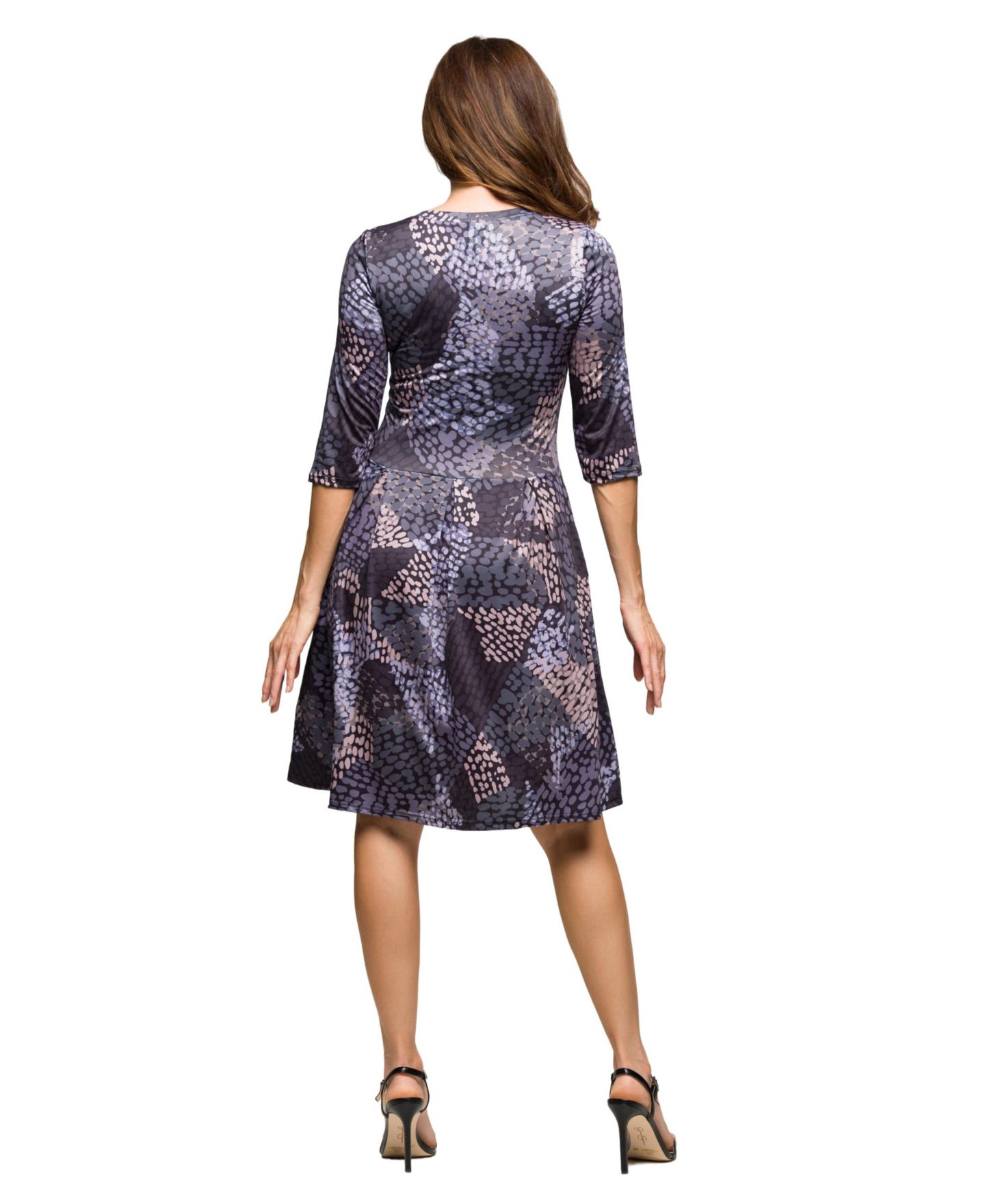 Женское платье 24seven Comfort Apparel Three Quarter Sleeve Fit and Flare, цвет: Серый разноцветный — фото 3