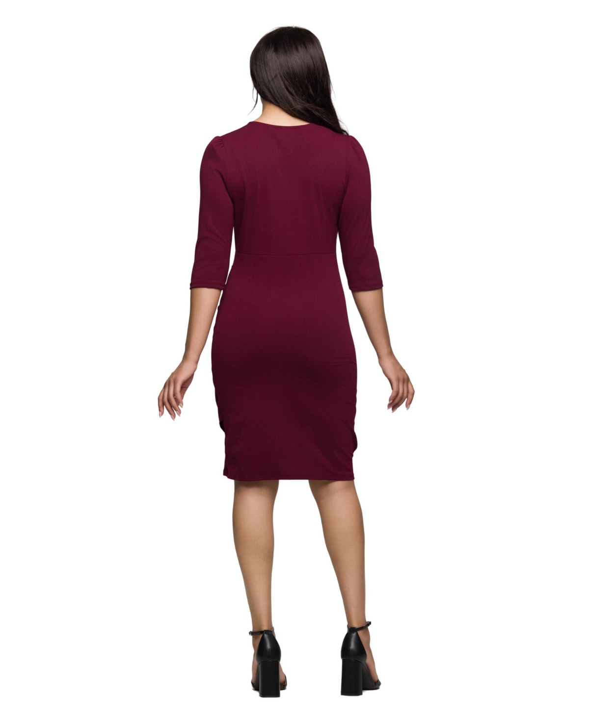24seven Comfort Apparel V-neck Faux Wrap Dress In Burgundy
