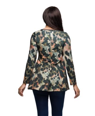 Women's Multiprint Long Sleeve Scoop Neck Top
