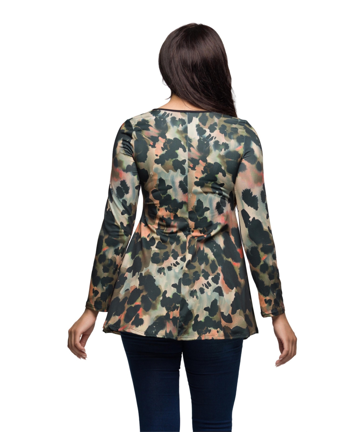 24seven Comfort Apparel Long Sleeve Scoop Neck A Line Top In Multi