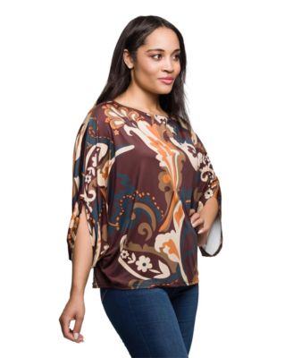 Women's Brown Paisley Print Dolman Sleeve Top