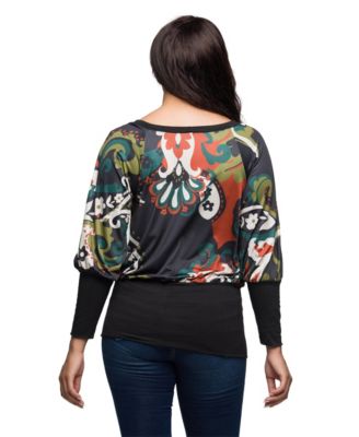 Women's Paisley Multicolor Print Dolman Sleeve Banded Top