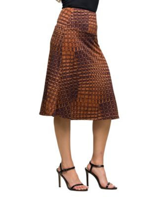 Women's Brown Geometric Print Knee Length Skirt