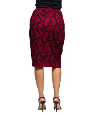 24seven Comfort Women's Apparel Burgundy Print Ruched Knee Length Skirt