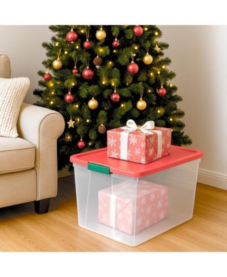 64 Qt Secure Latch Clear Plastic Storage Container Bin w/ Red Lid, 2 Pack