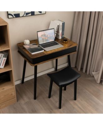 Vanity Table Set with Flip Top Mirror and 6 Storage Compartments