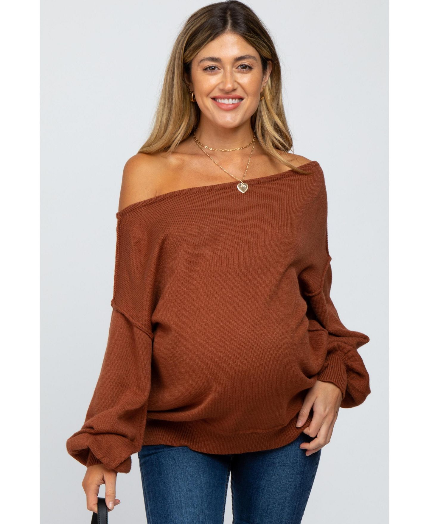 Женский свитер Pinkblush Camel Boat Neck Bubble Sleeve, цвет: Верблюжий — фото 1