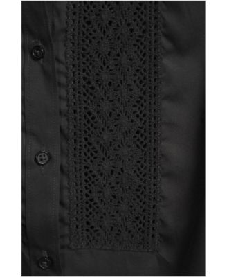 Women's Sleeveless No Iron Shirt with Lace Inset