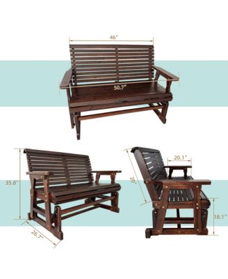 Wooden Patio Glider with High Roll Back and Deep Contoured Seat, Solid Fir Wood, 2-Seater, Heavy Duty 800 LBS, 4 Feet (Deep Brown)