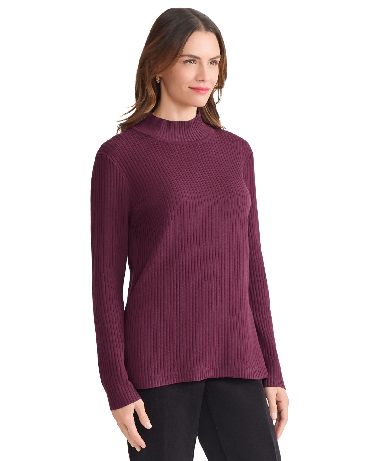 Jones New York Petite Sutton Mock Neck Sweater In Burgundy