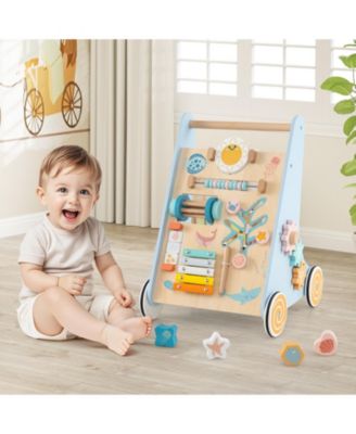 Wooden Baby Walker Sit to Stand Walker w/ Wheels Push & Pull Learning Activity Center