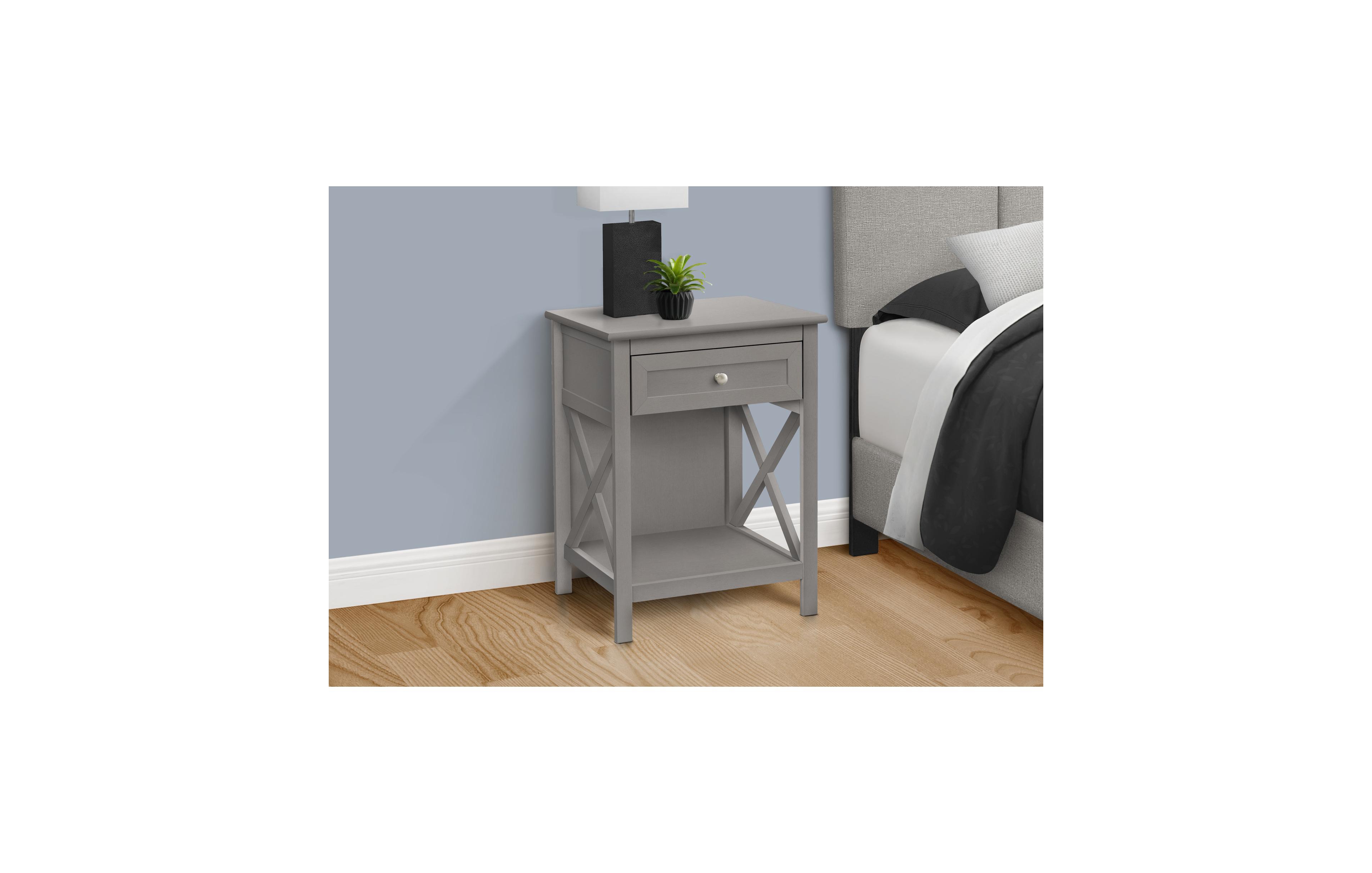 Lovmor Accent Table, End, Side Table, 2 Tier, Bedroom, Nightstand, Lamp, Storage Drawer, Antique Grey Veneer, Transitional