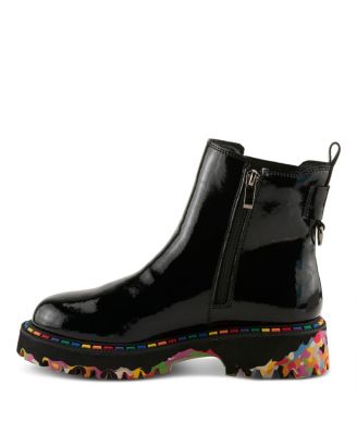 Rager Glossy Waterproof Leather Rain Boot with Artistic Outsole and Elastic Side Panels