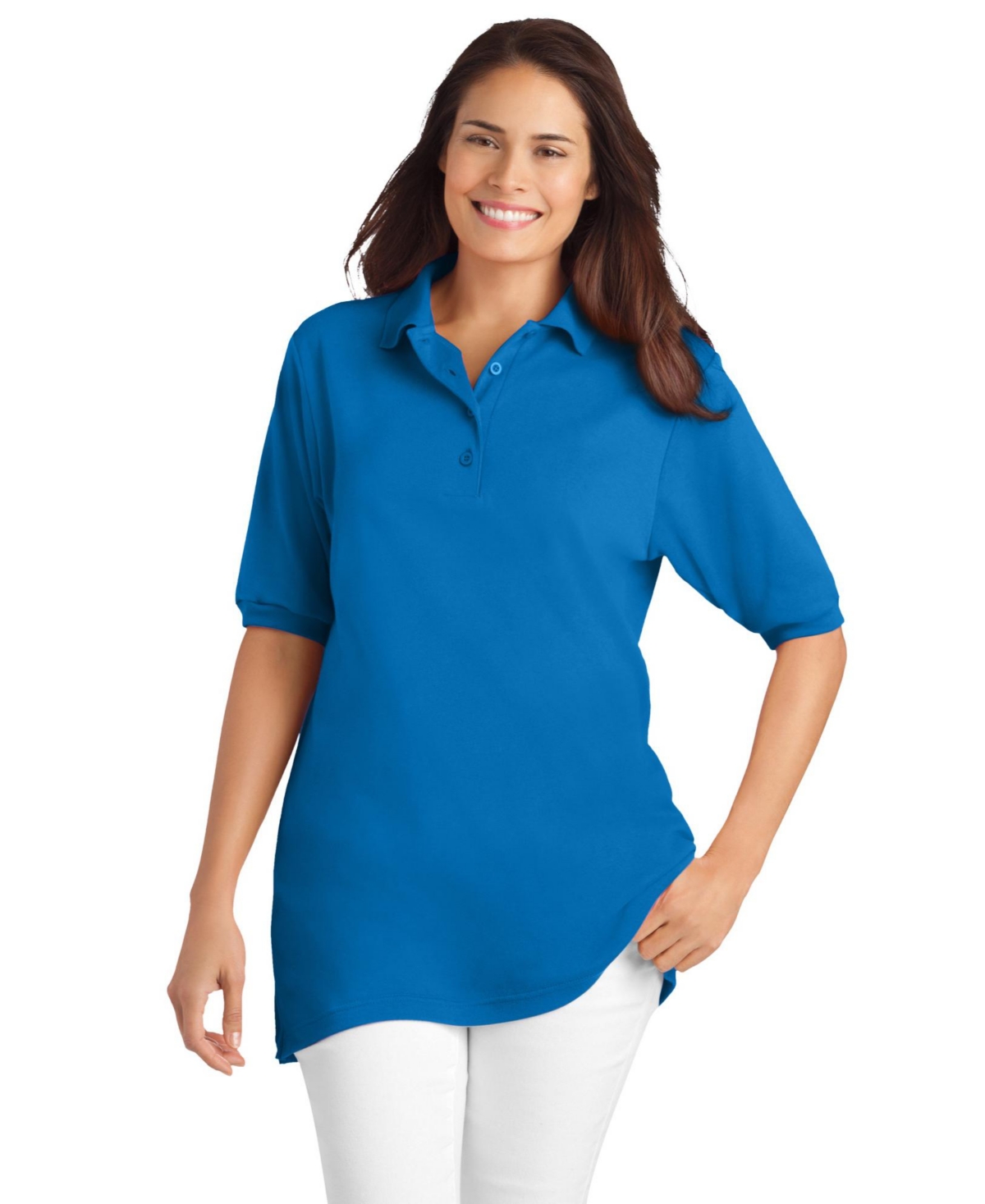 Woman Within Plus Elbow-Sleeve Polo Tunic