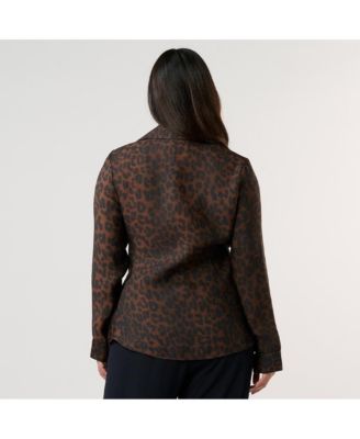 Plus Size Leona Leopard V-Neck Button Tie-Front Shirt