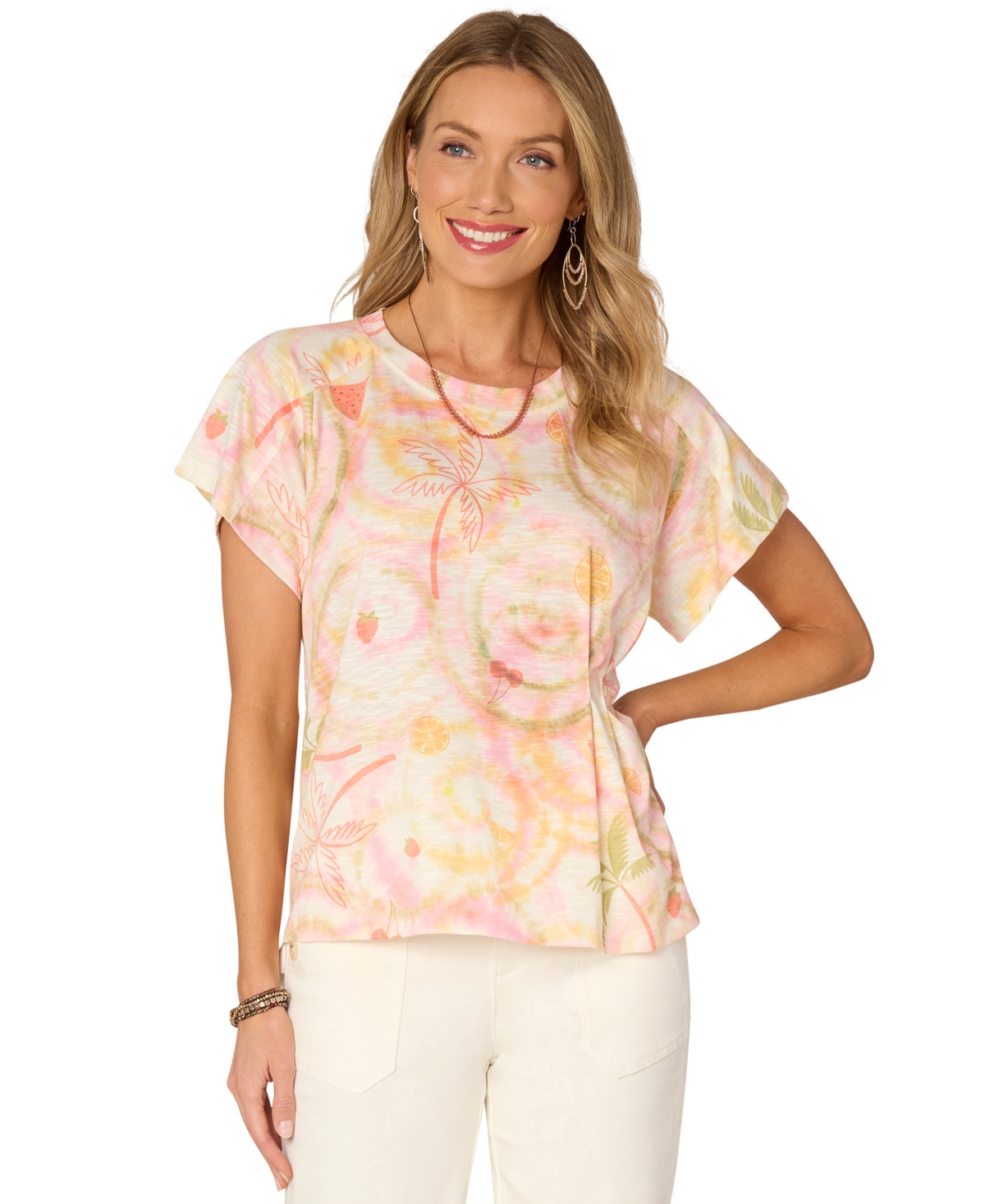 Democracy Women's Petite Short Sleeve Top In Multi