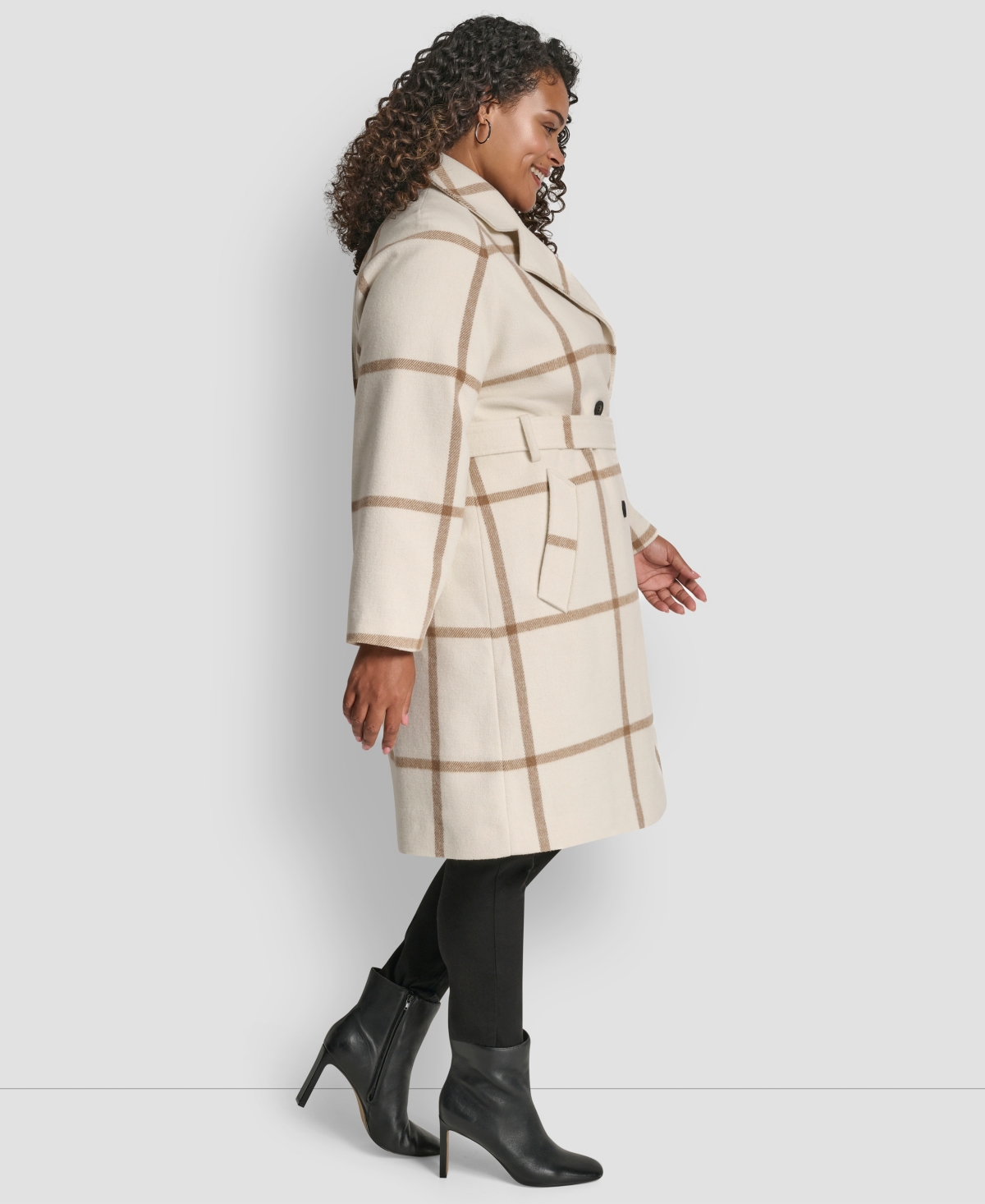 Dkny Plus Size Belted Notch Collar Coat In Neutral