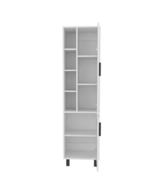 Nicut Storage Cabinet, 2 Doors, 9 Shelves, 4 Legs, White