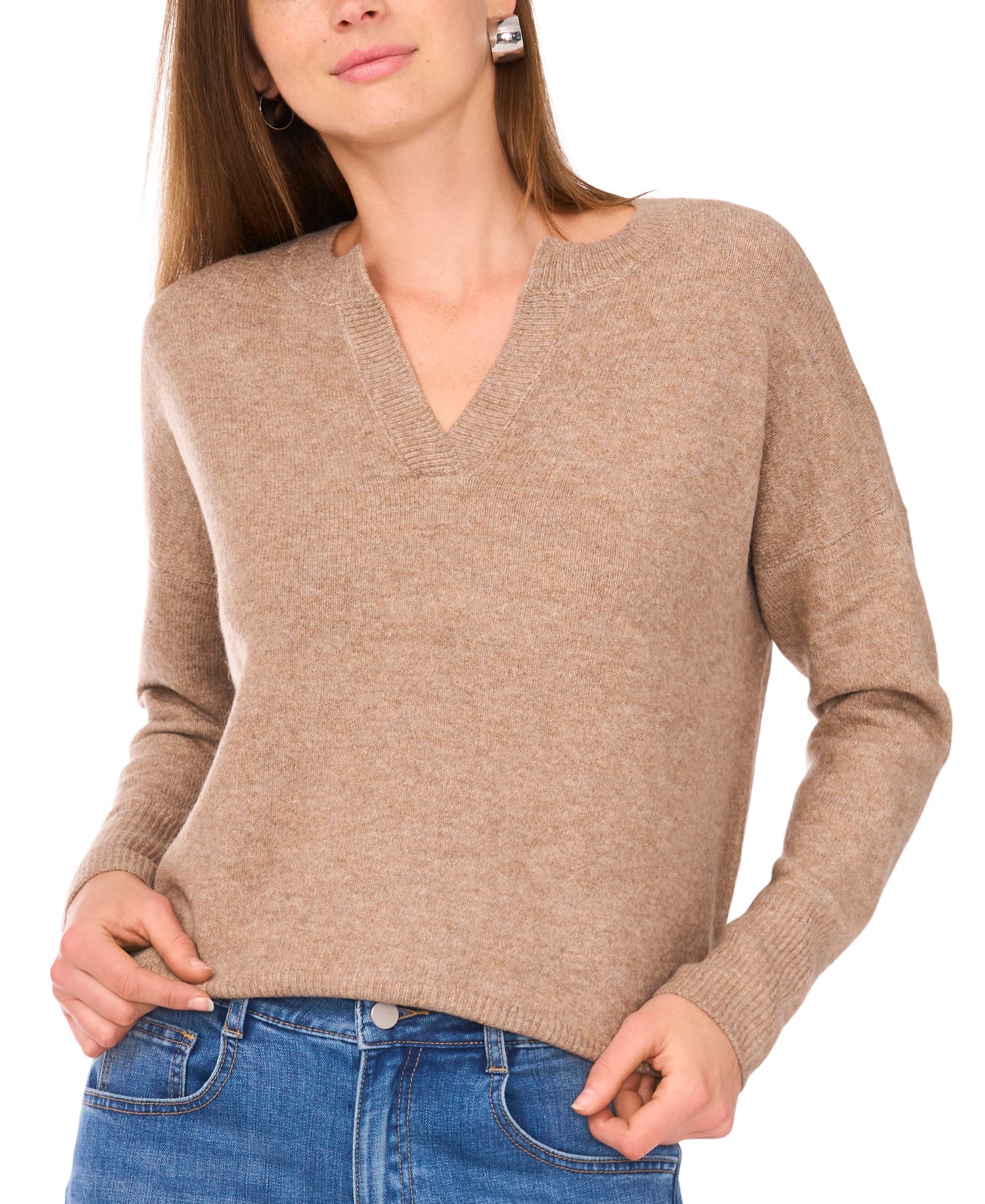 Women's Cozy V-Neck Dropped-Shoulder Sweater