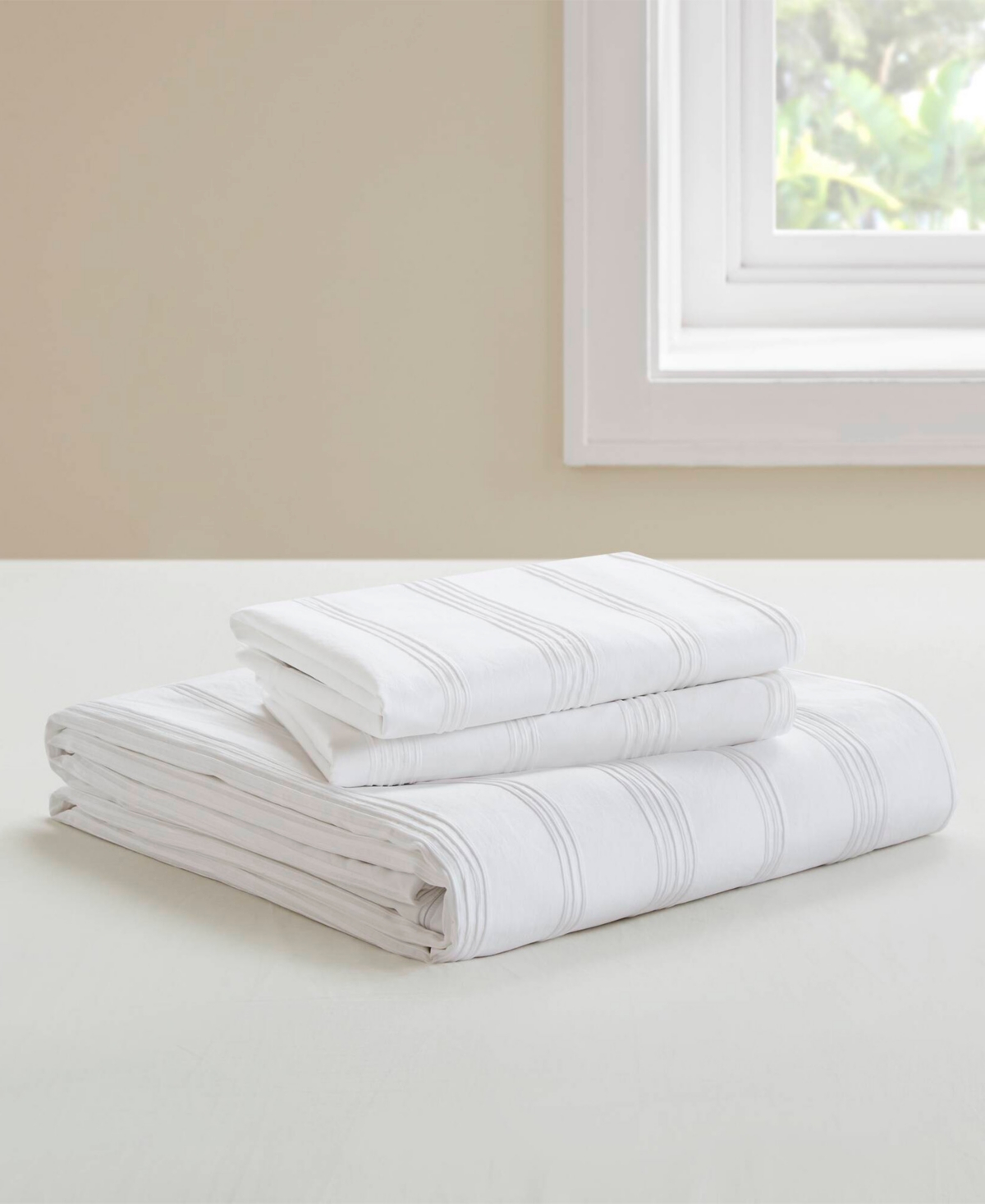 510 Design Logan Woven Striped 3-pc. Duvet Cover Set, Queen In White