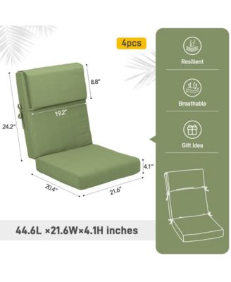 Patio High Back Chair Cushion Olefin Fabric Slipcover Sponge Foam 46 x 21 x 4 Inch, Set of 4 (Only Cushions)