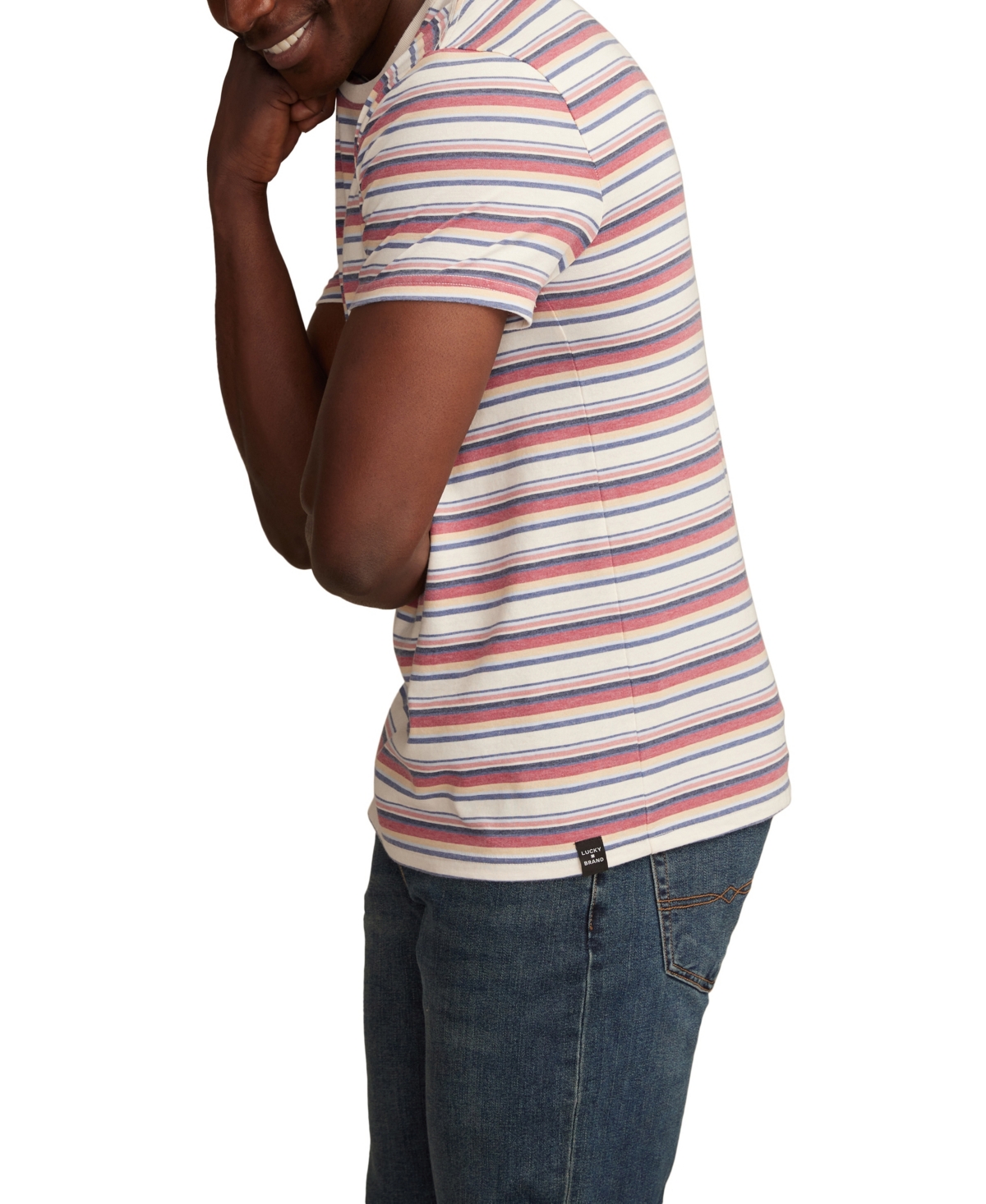 Lucky Brand Men's Venice Burnout Stripe Crew Neck T-Shirt