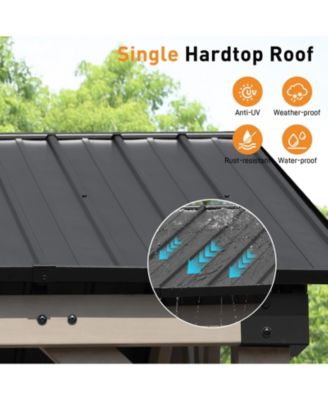 10 x 12 ft Wooden Frame Gazebo with Galvanized Metal Hardtop Roof, Outdoor Patio Gazebo with Charging Socket for Patio