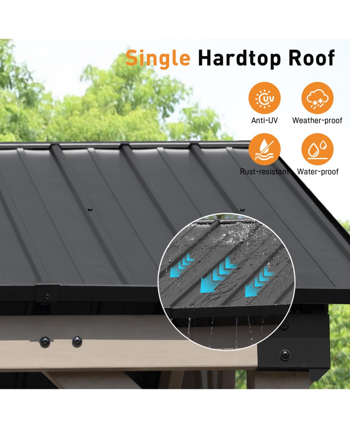 Aoodor 10 x 12 ft Wooden Frame Gazebo with Galvanized Metal Hardtop Roof, Outdoor Patio Gazebo with Charging Socket for Patio