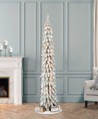 Puleo Pre-Lit Flocked Pencil Alpine Artificial Christmas Tree with 70 Lights, 5'