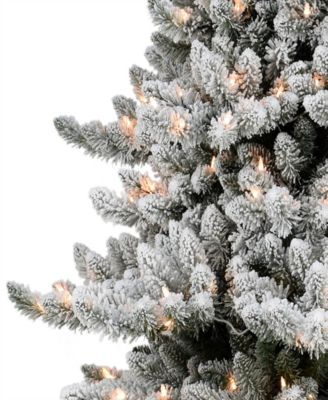 Puleo 7.5FT Pre-Lit Slim Flocked Royal Majestic Spruce Artificial Christmas Tree