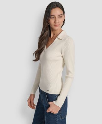 Petite Ribbed Johnny-Collar Sweater