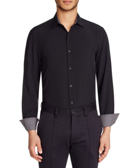 Мужская рубашка ConStruct Slim-Fit Solid Performance Stretch Cooling Comfort Dress Shirt, цвет: Чёрный